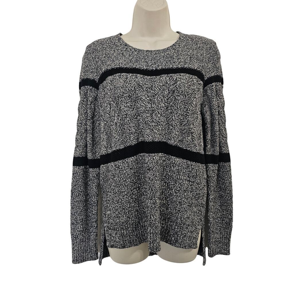 MADEWELL Cableknit Striped Sweater Gray Black Size S